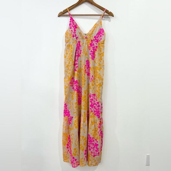 Old Navy Dresses & Skirts - Old Navy Maxi Dress Small Petite Floral Pink Orange Metallic Gold Silver